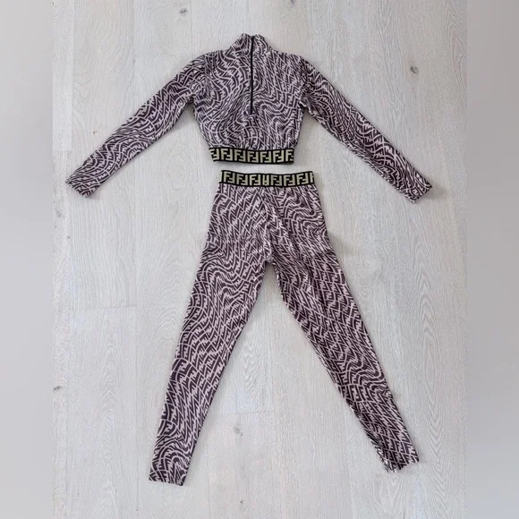 Fendi Geometric Matching Leggings Set - Brown and Black size XS/S - Picture 12 of 16